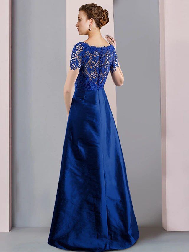 Luolandi Two Piece Sheath / Column Mother of the Bride Dress Formal Church Elegant detachable Scoop Neck Knee Length Lace Taffeta Short Sleeve with Bow(s)